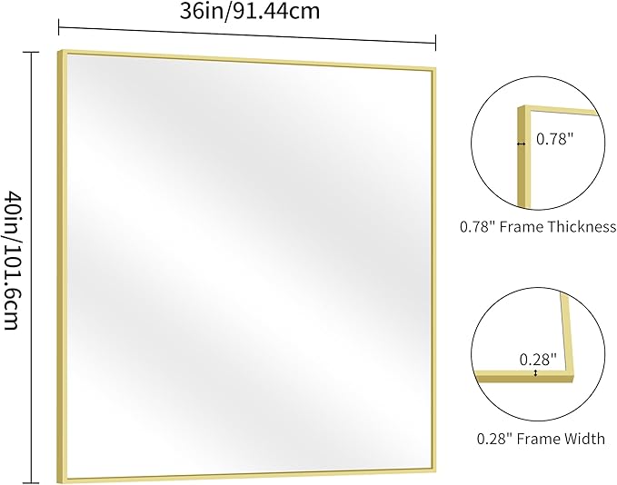 YIROMAN Bathroom Mirror 36"x40", Large Brushed Gold Bathroom Mirror - Image 3