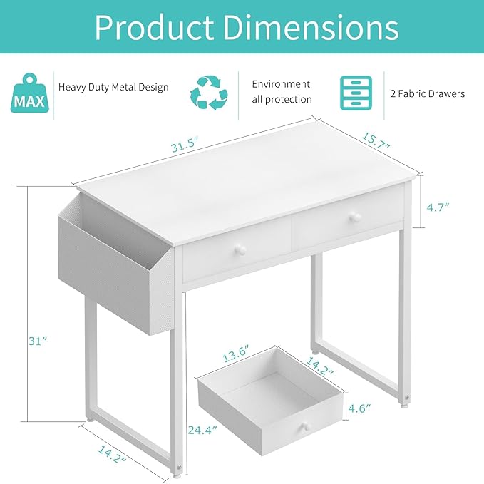 Lufeiya Small White Desk with Drawers - Image 3