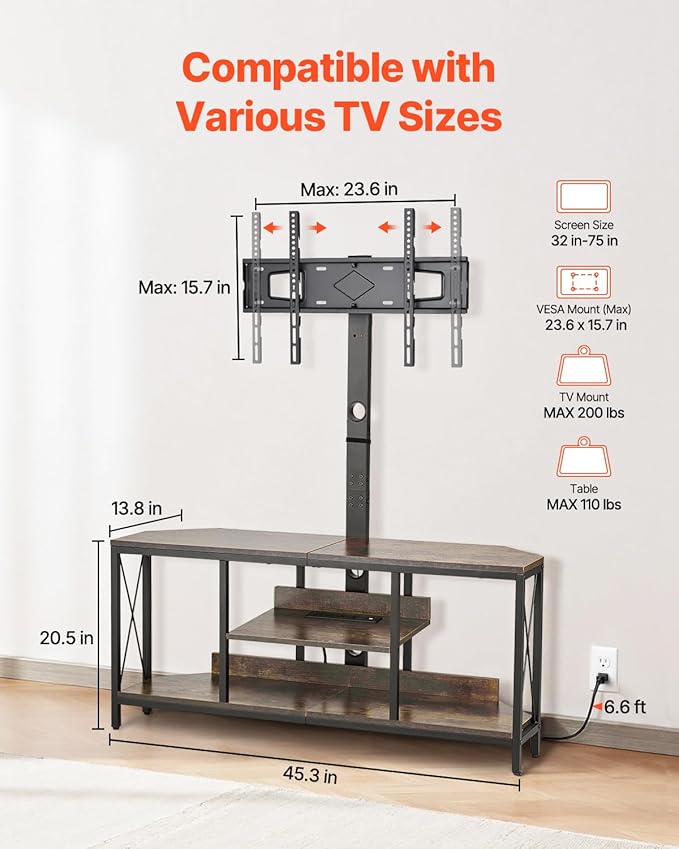 VEVOR 45" TV Stand with Mount for up to 75 in TVs, Entertainment Center with - Image 3
