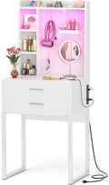 Small Vanity Desk with Hutch and Drawers, Vanity Table Dressing Table with LED by Besiost