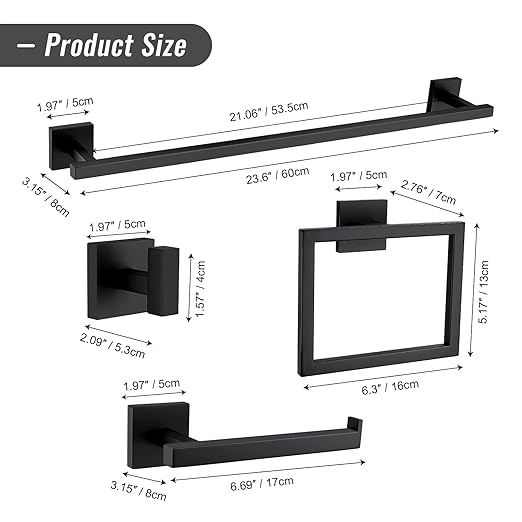 YACVCL Matte Black Towel Bar Set 10-Piece Bathroom Hardware Accessories Set - Image 6