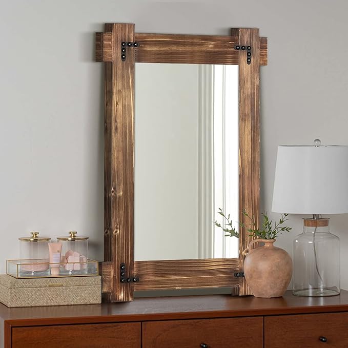 MeMoreCool Rustic Wooden Framed Wall Mirror, Farmhouse Decorative Vanity Mirror - Image 6