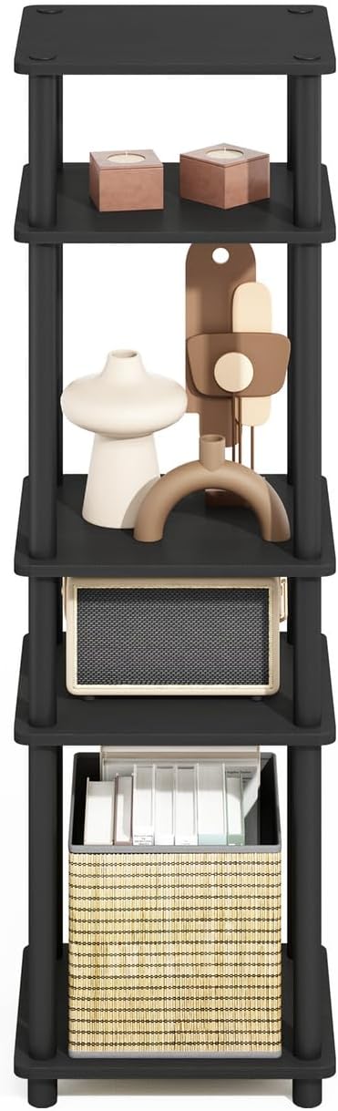 Furinno Turn-N-Tube Easy Assembly Stackable Standing Shelf, Americano/Black - Image 5