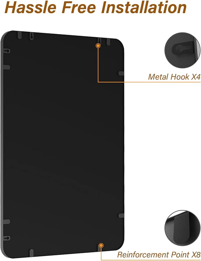 USHOWER Black Bathroom Mirror for Over Sink 24 x 36 Inch, Metal Frame Rectangle - Image 7