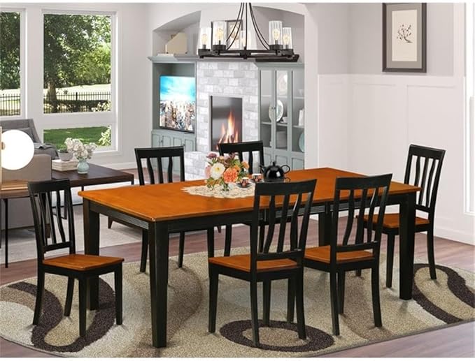 East West Furniture QUAN7-BCH-W 7 Piece Dining Table Set Consist of a Rectangle - Image 2