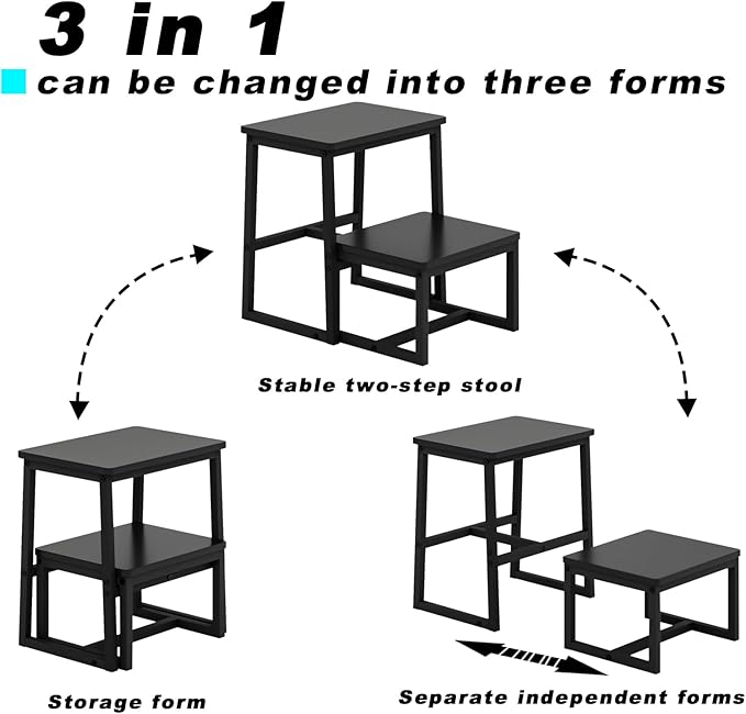 Step Stool for Adults, Holds up to 500Lb, 3 in1 Heavy Duty Sturdy Two Step - Image 2