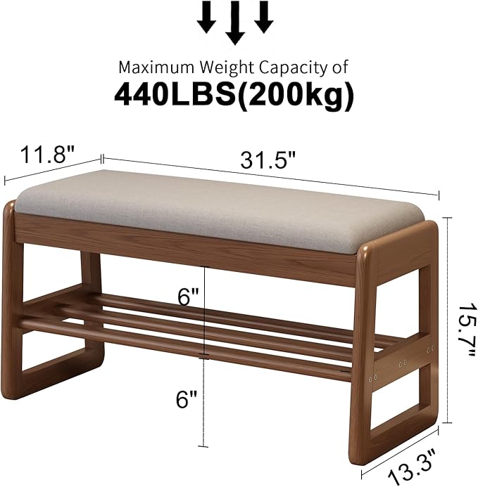Shoe Rack Bench with Cushion, 2 Tiers Shoe Bench with Flip-Top Storage - Image 3