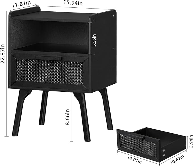 Lerliuo Rattan Nightstand, Side Table - Image 3