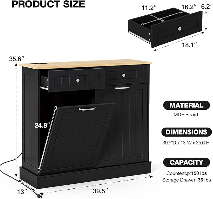 GAZHOME 20 Gallon Double Tilt Out Wooden Trash Cabinet - Image 2