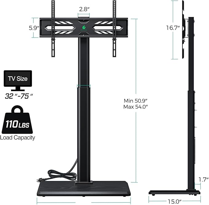 Greenstell TV Stand with Power Outlet, Universal Floor TV Stand - Image 2