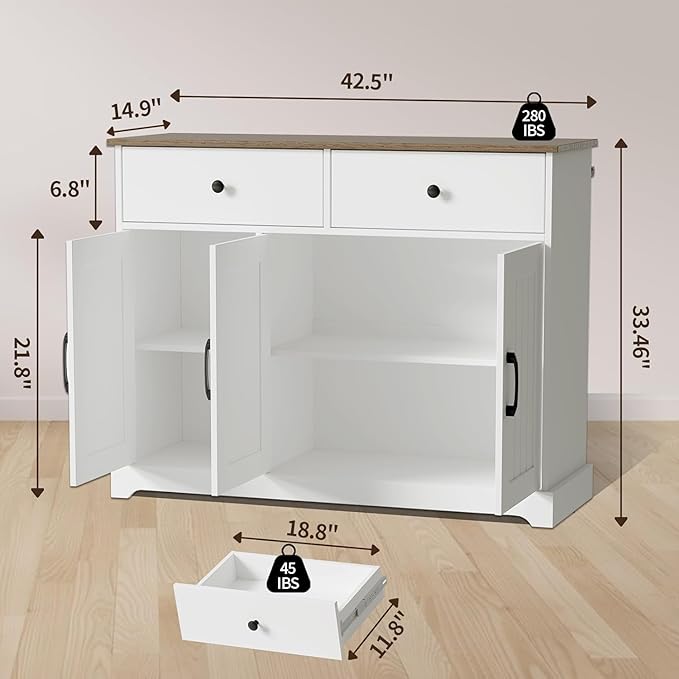 Farmhouse Large Buffet Sideboard Storage Cabinet 42 Inch - Image 3