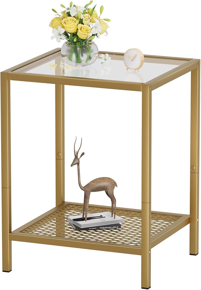 SAYGOER Glass Side Table Small Gold End Table by Saygoer