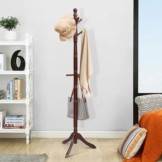 Tangkula Wood Coat Rack Freestanding, Entryway Height Adjustable Coat Stand - Image 2