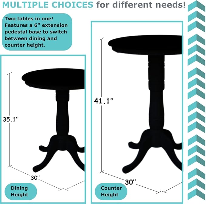 IC International Concepts 30" Round Top Pedestal Table, Bar Height-40.9" - Image 2