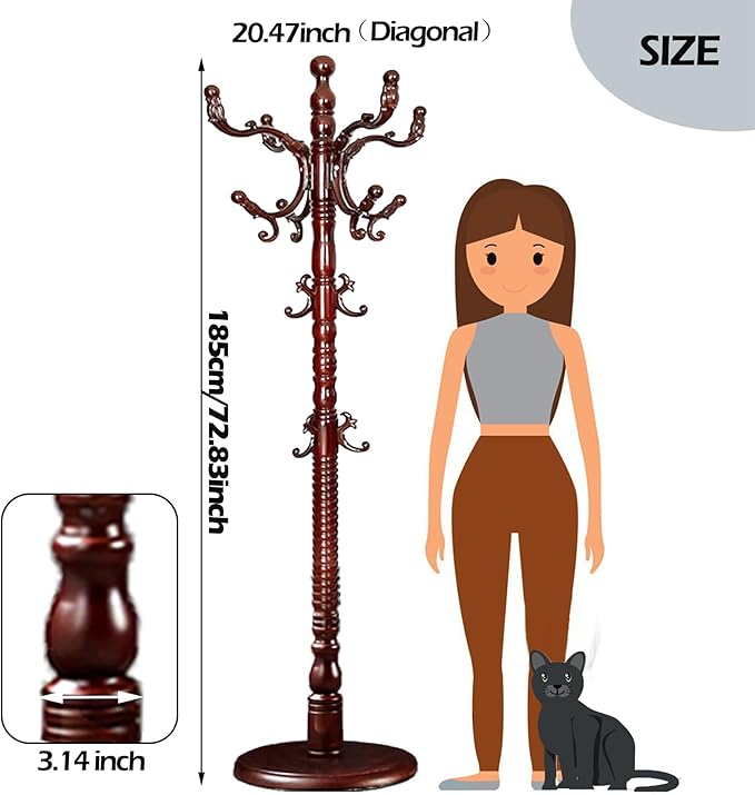 Coat Racks Free Standing with 14 Hooks, Natural Wood Coat Stands - Image 6
