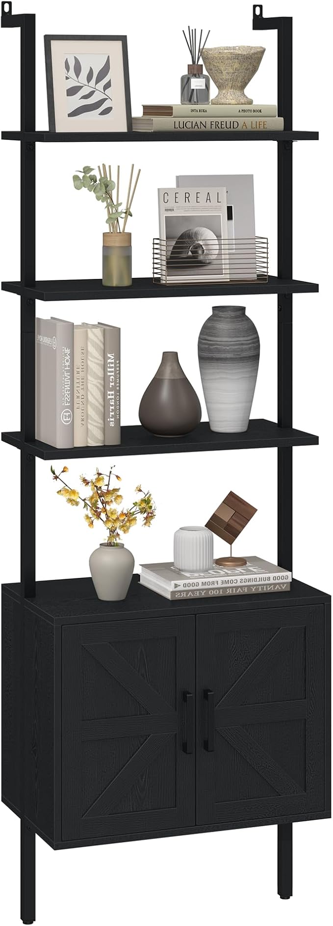 Yusong 73" Tall Bookshelf with Cabinet, Industrial Ladder Wall Mount Shelf by Yusong