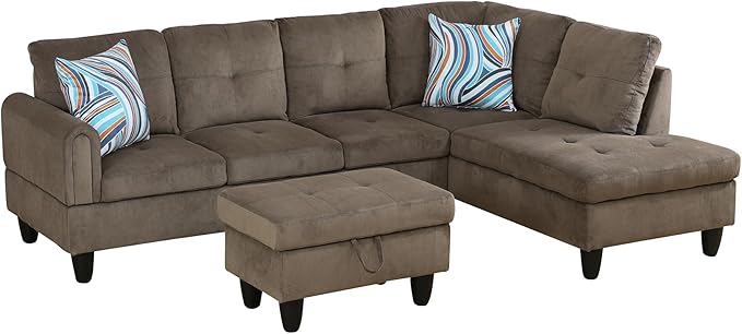 Couches for Living Room Modern L Shaped Couch Comfy Velvet Fabric 3 Pieces - Image 3