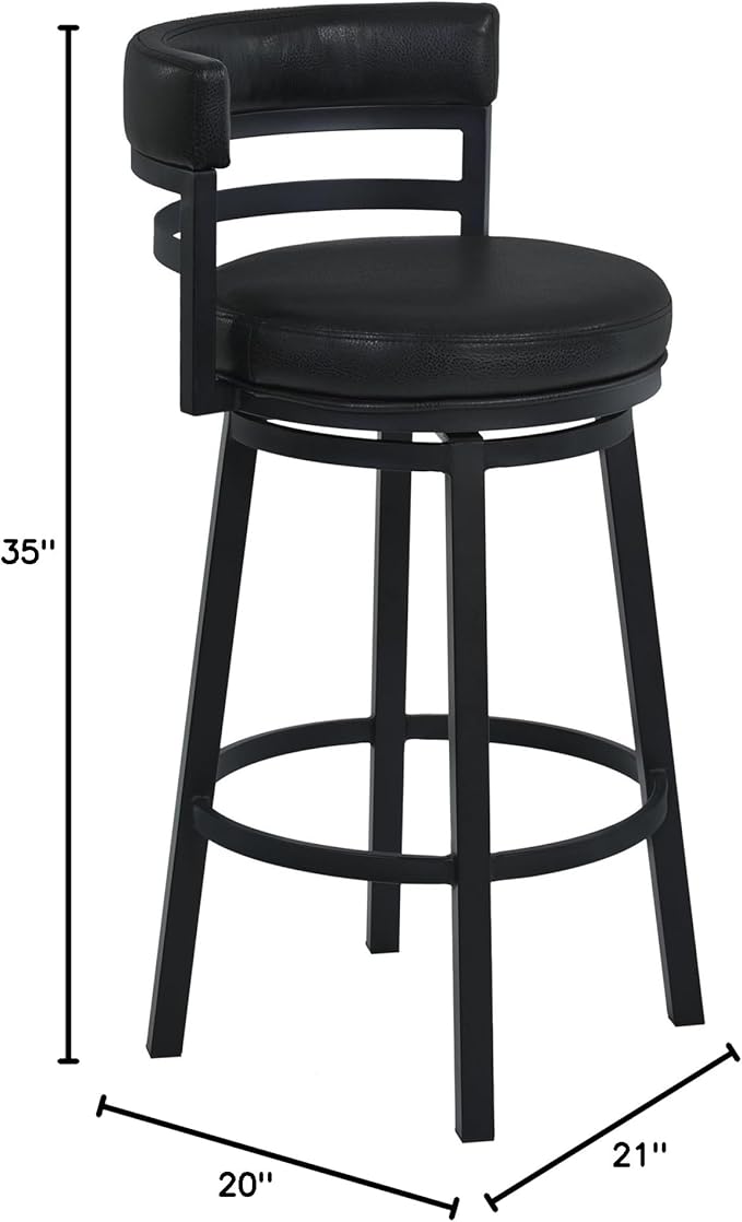 Armen Living Madrid 26" Seat Height Swivel Modern Ford Black Faux Leather and - Image 3