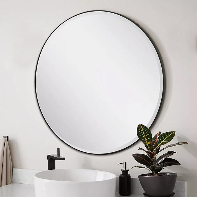 Black Round Mirror, Bathroom 30 Inch Vanity Wall Mirror, Modern Circle Mirror - Image 4