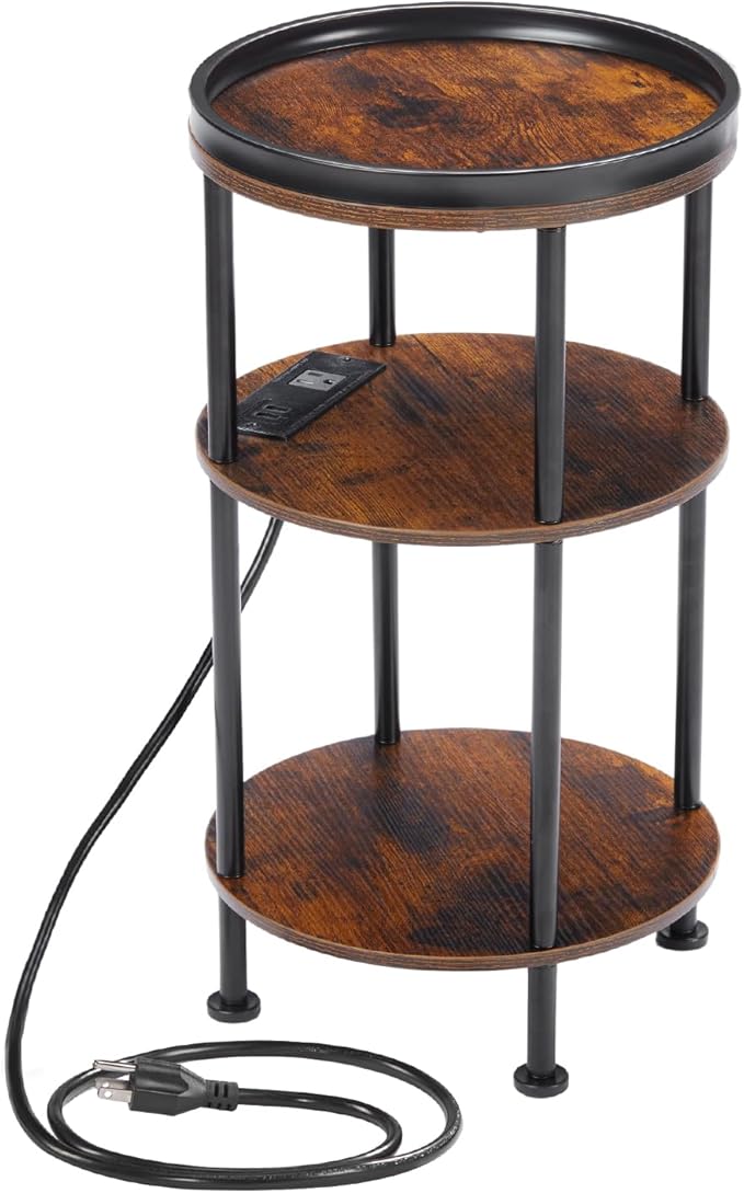 Small Round Side Table with Charging Station - Image 9