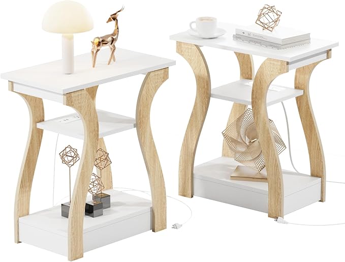 End Table Set of 2 with Charging Station, Side Table with USB Ports and Outlets by FROMJBEST