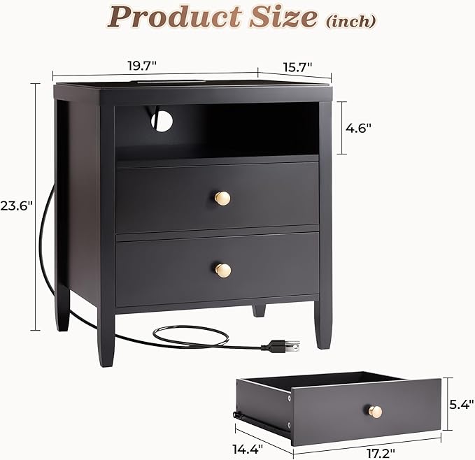 Huuger Black Nightstand Set of 2, Night Stand - Image 2