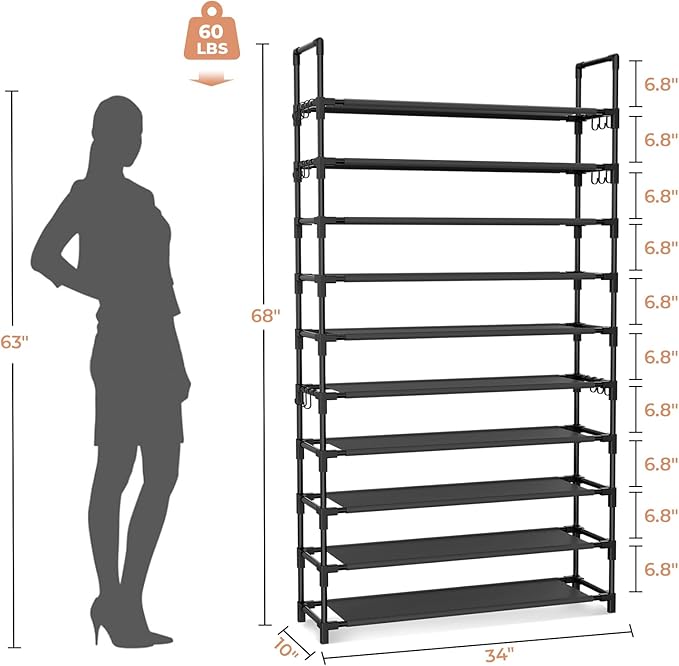 Tall Shoe Rack 10 Tier Shoe Organizer Large Shoe Shelf - Image 3