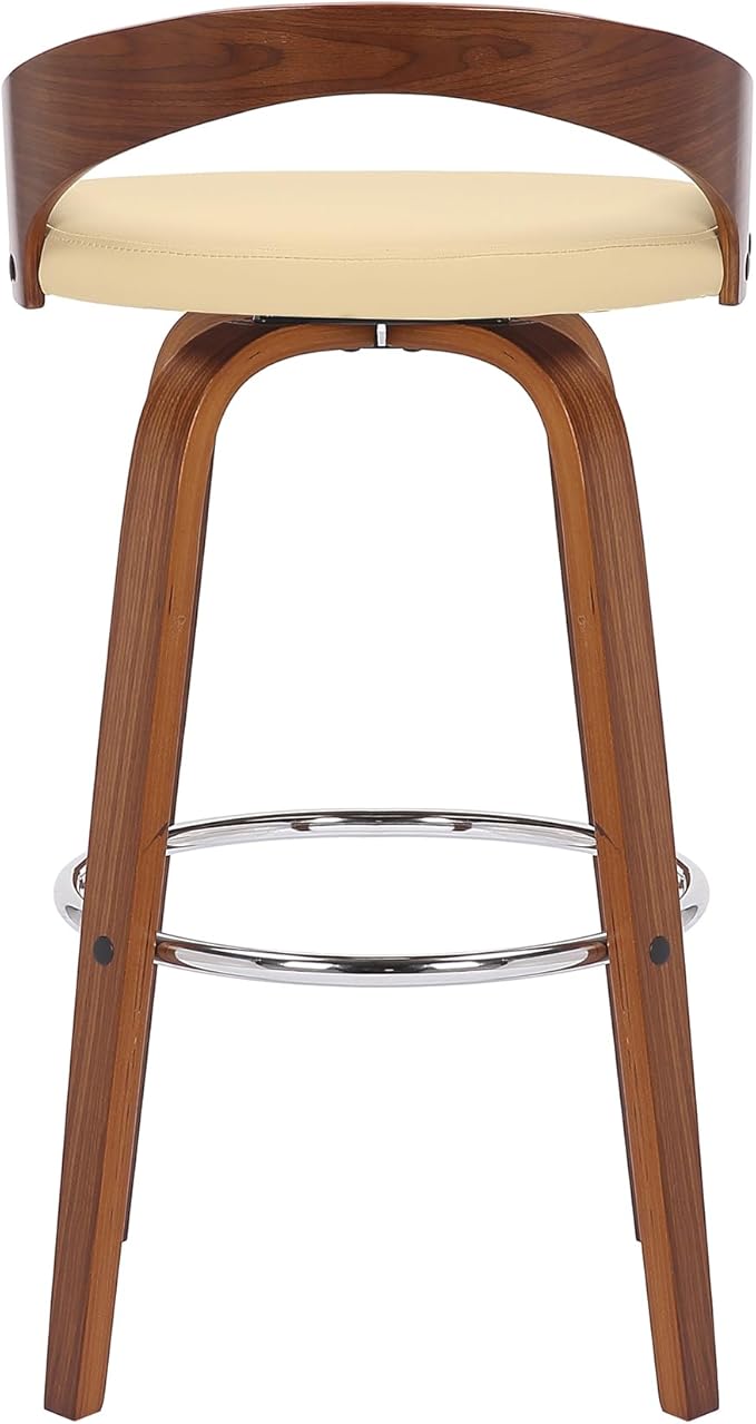Armen Living Sonia 30" Bar Height Swivel Cream Faux Leather and Walnut Wood Bar - Image 9