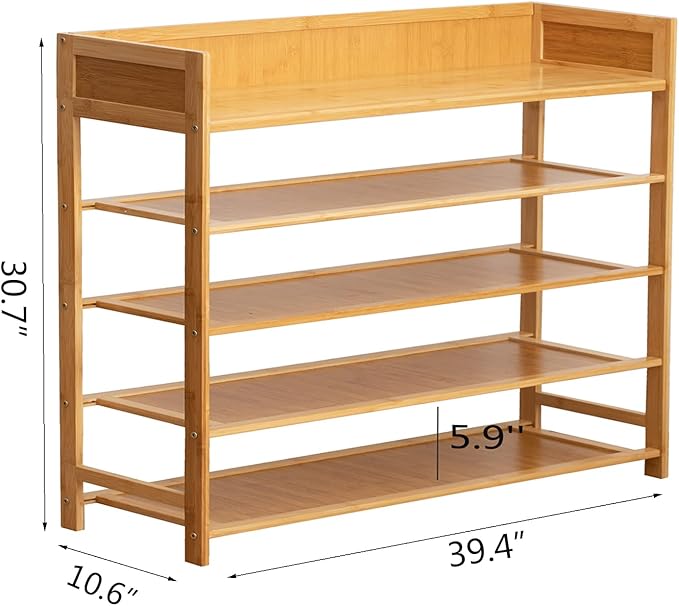 Bamboo Shoe Rack Organizer, 5 Tier Shoe Shelf Storage Organizer, - Image 3