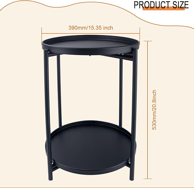 Round Side Table, 2-Tier Small Round Table, Round end Table, Nursery Side Table - Image 3