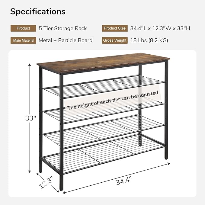 5-Tier Shoe Rack Organizer, Metal Mesh Shoe Storage Shelf, - Image 3