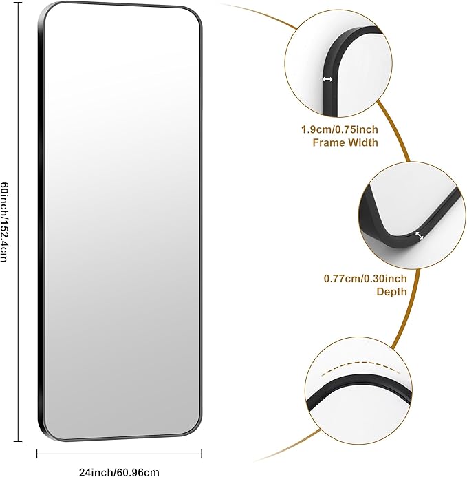 KOCUUY Black Bathroom Mirror 60"x24", Large Vanity Mirror - Image 9