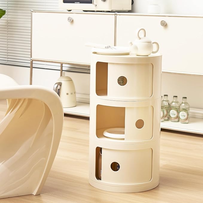 Round Nightstand with 3 Drawers, Modern Style Side Table - Image 6