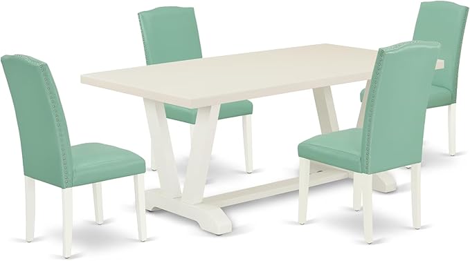 East West Furniture V027EN257-5 5 Piece Dining Set Includes a Rectangle Dining by EastWestFurniture