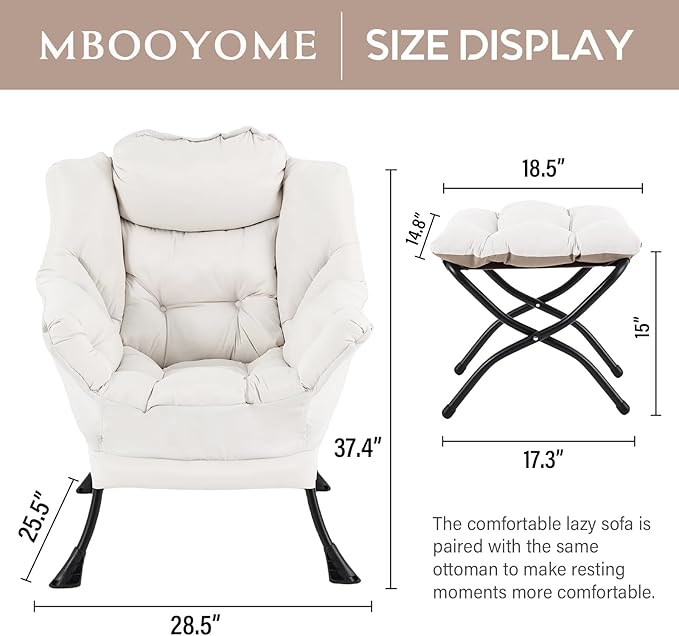 Lazy Chair with Folding Ottoman, Modern Accent Lounge Armchair with Armrests - Image 3