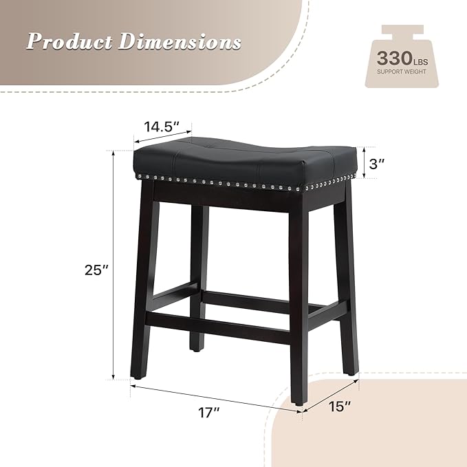 Athena Collection Bar Stools Set of 2, 25 Inches Counter Height Bar Stools - Image 3