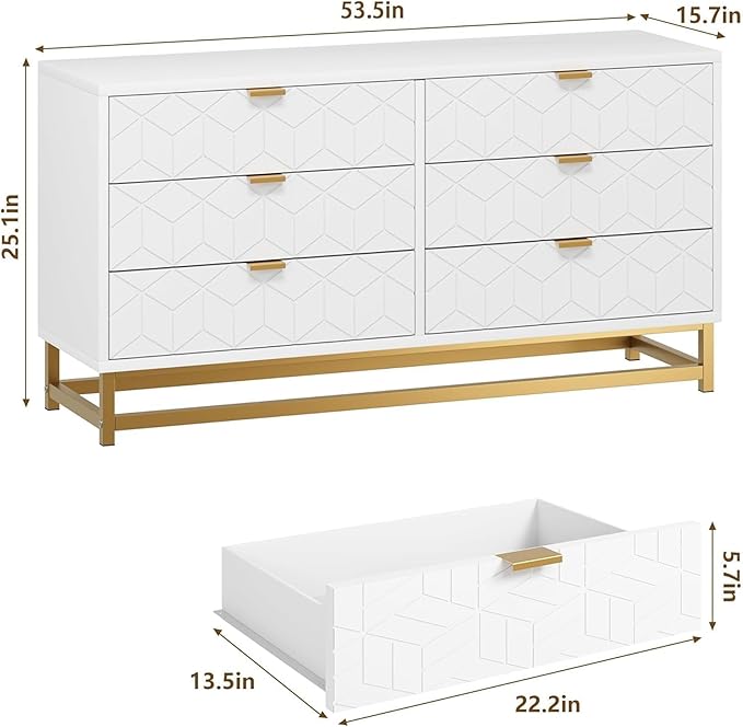 Dresser for Bedroom, 53.5" Large Dresser Organizer, 6 Drawer - Image 2