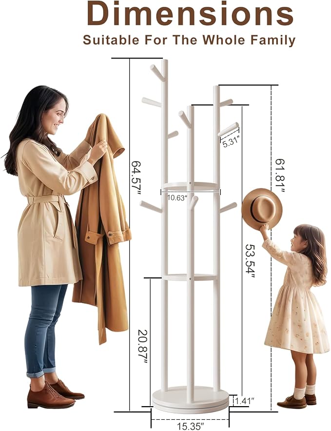 Solid Wood Rotary Coat Rack, Freestanding Coat Rack - Image 4