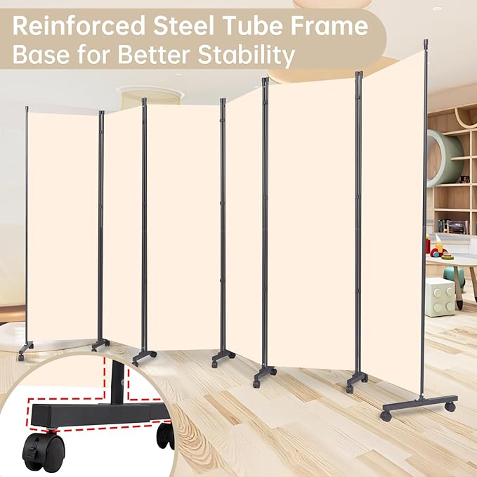 Room Divider 6 Panel Room Dividers/Wheels, Fabric Room Divider Panel - Image 3
