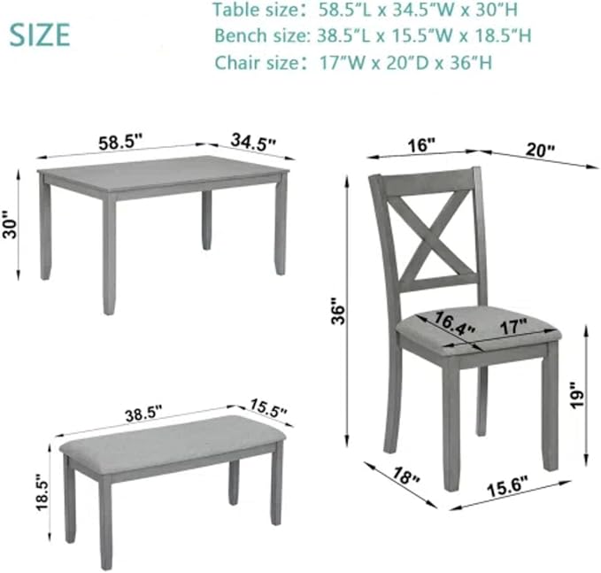 6-Piece Dining Table Set for 4-6 People, Kitchen Set - Image 7