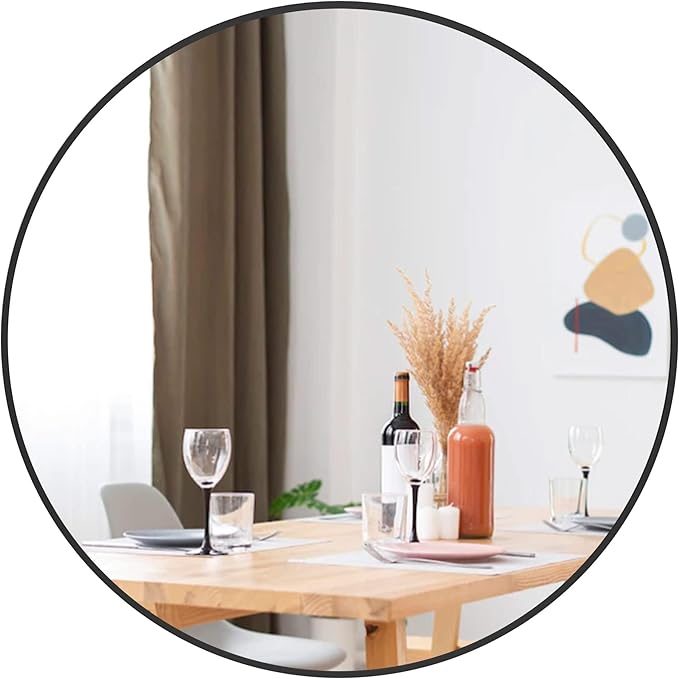 30 inch Round Black Mirror, Brushed Black Metal Framed Circle Wall Mirror by UMZODO