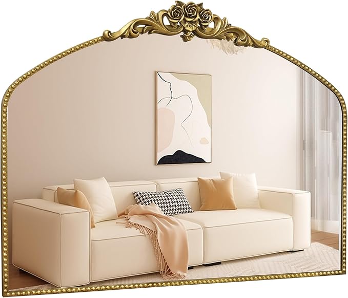 AIXI HOME Vintage Gold Arched Mirror 40"X30", Antique Baroque Mantel Mirror - Image 8