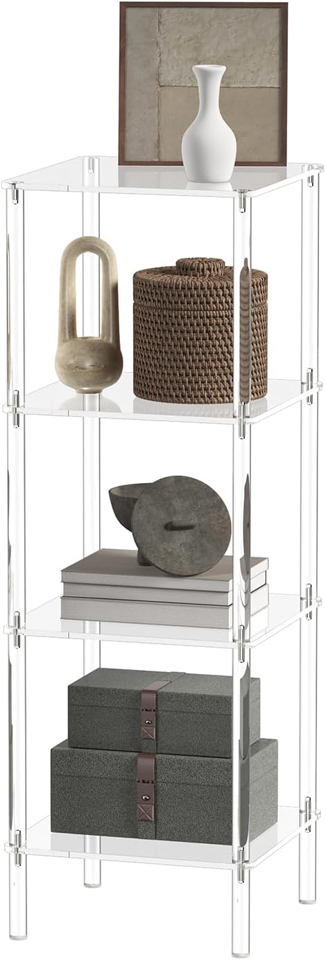 4 Tier Square Acrylic Bookshelf, Small Bookcase by CRTERICX