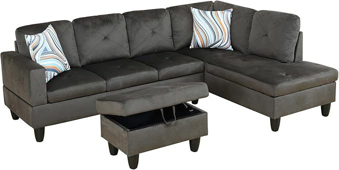 Couches for Living Room Modern L Shaped Couch Comfy Flannel Fabric 3 Pieces - Image 3