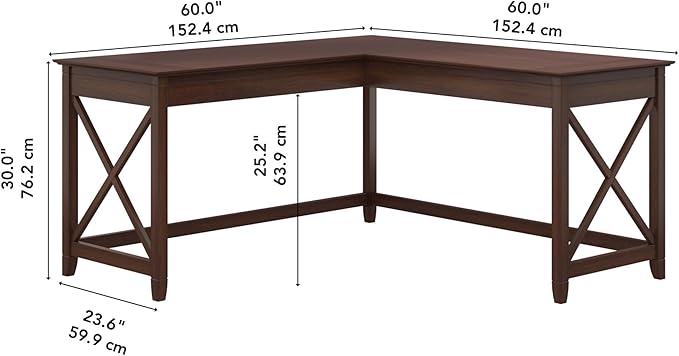 Bush Furniture Key West 60W Modern Farmhouse L Shaped Desk in Bing Cherry | - Image 3
