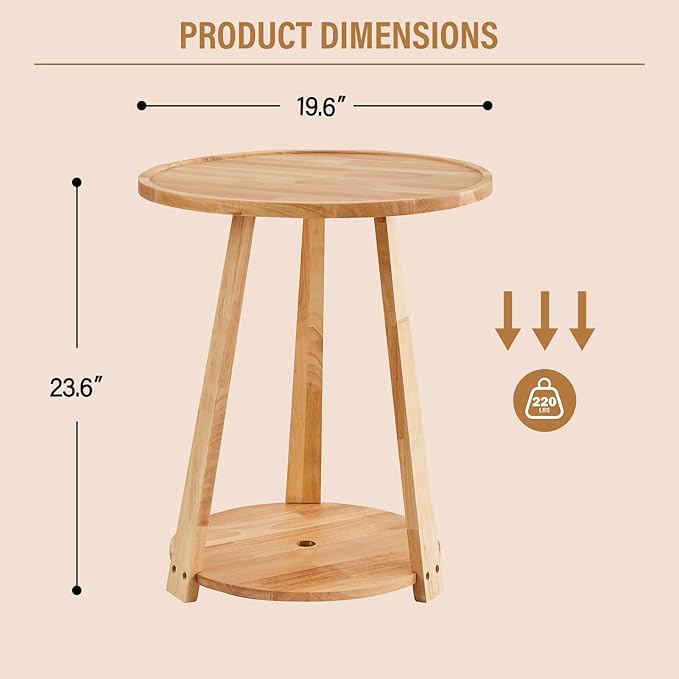 CozyDH Round End Table, Wooden Narrow/Little Coffee/Sofa/Couch SideTable - Image 2