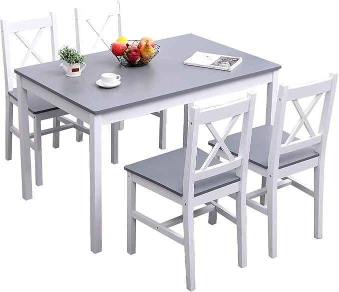 soges Dining Table Set for 4, 42.5 inch Pine Wood Dining Room Table by soges
