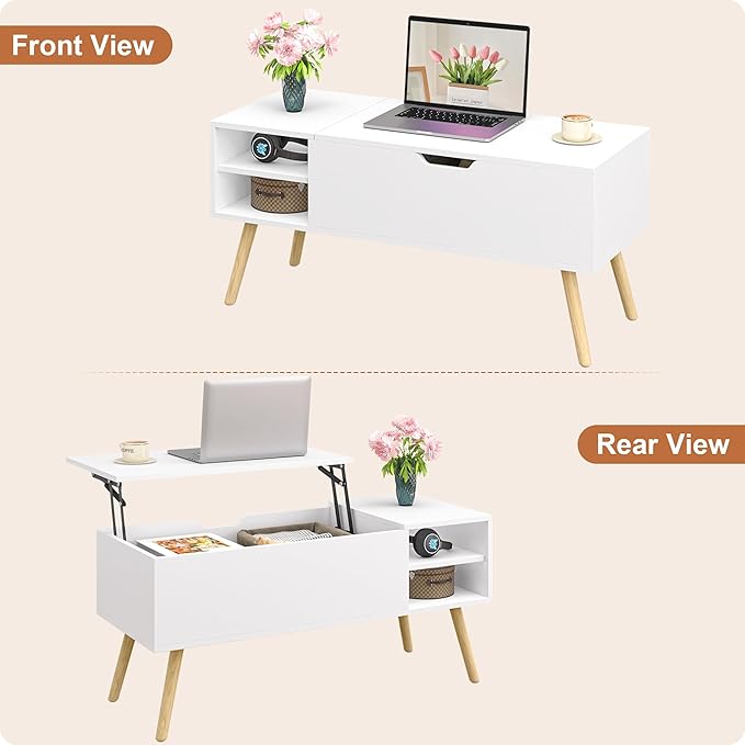 ALINE FURNITURE White Coffee Table Lift Top - Image 7