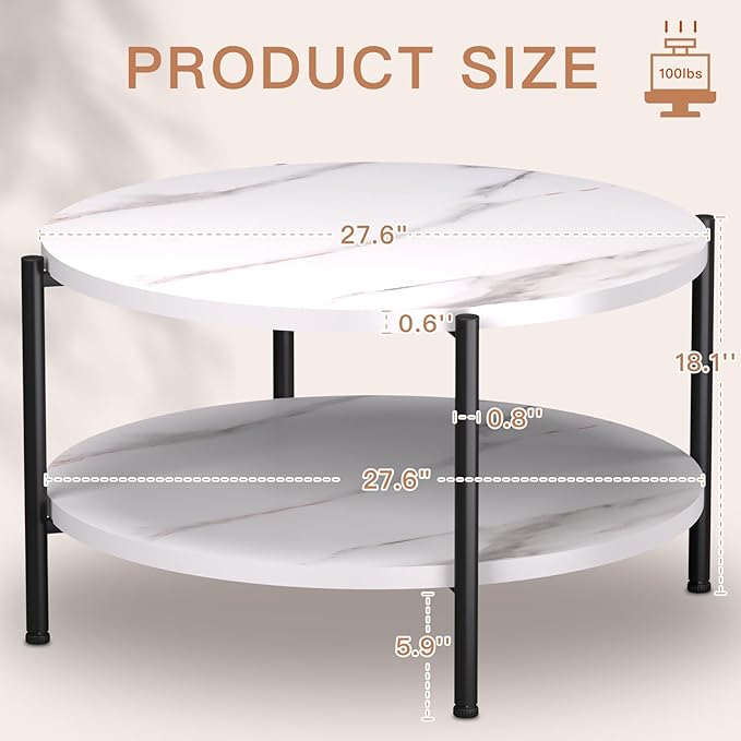 Round Coffee Table, 27.6" Circle Coffee Table - Image 2