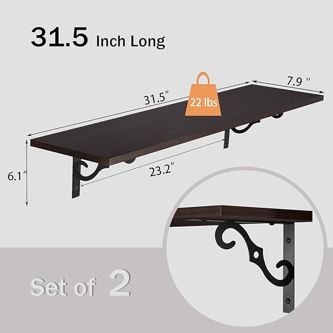 DINZI LVJ Long Wall Shelves, 31.5 Inch Large Floating Shelves Set of 2 - Image 3